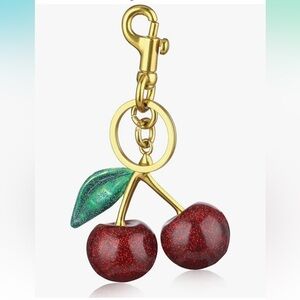 Cherry bag charm with green leaf and Gold Hardware perfect for your coac…